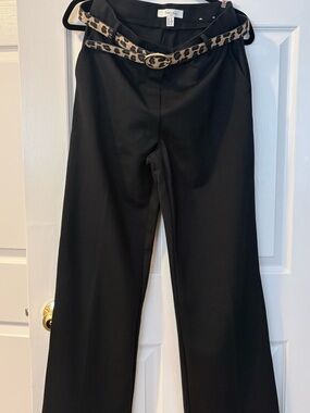 Black Wide-Leg Trousers with Leopard Belt